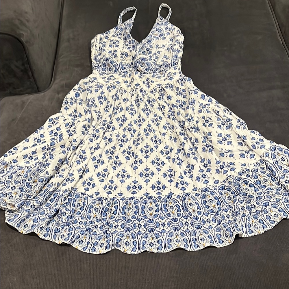 Blue Rain Sundress Blue & white XS spaghetti straps Crisscross Top with keyhole